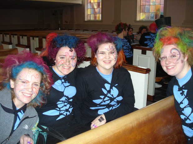 Suz, Rachel, Me, and Laura before Step Sing 2010 (Alice in Wonderland)