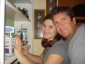 Here's Dad and I putting up the Village a few years ago. 